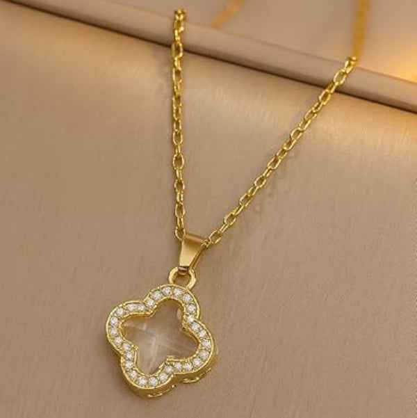 Iridescent Clover Gold Necklace | Gilded Charm Crystal Jewelry
