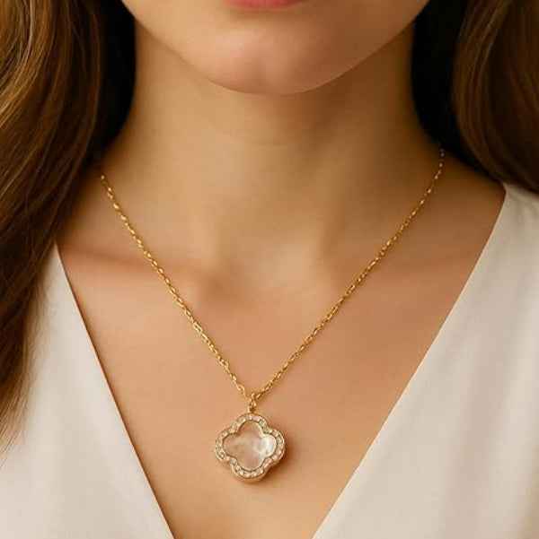 Iridescent Clover Gold Necklace | Gilded Charm Crystal Jewelry