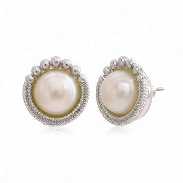 Large Pearl Stud Statement Earrings | Classic Silver Tone Jewelry