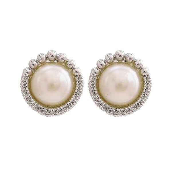 Large Pearl Stud Statement Earrings | Classic Silver Tone Jewelry