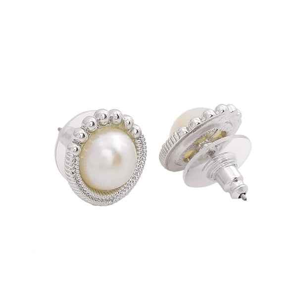 Large Pearl Stud Statement Earrings | Classic Silver Tone Jewelry