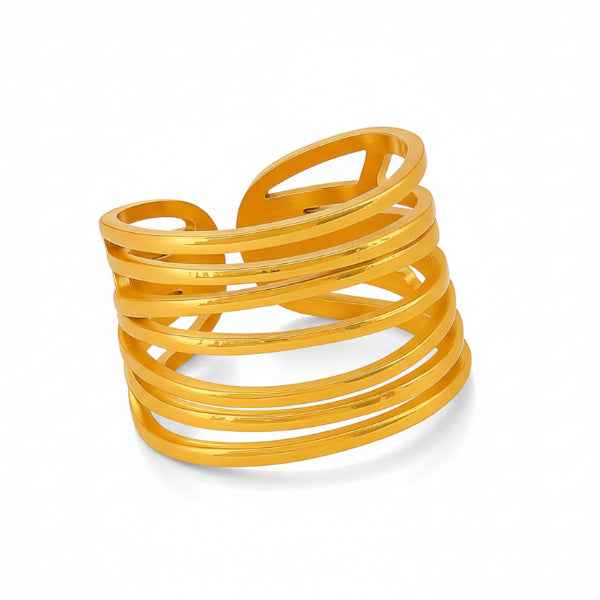 Gold Layered Abstract Statement Ring - Shimmering Wide Open Band Ring