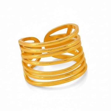 Gold Layered Abstract Statement Ring - Shimmering Wide Open Band Ring