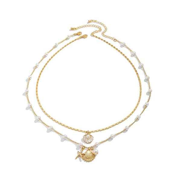 Chic Layered Beach Shell Necklace | Gold Pearl Summer Jewelry