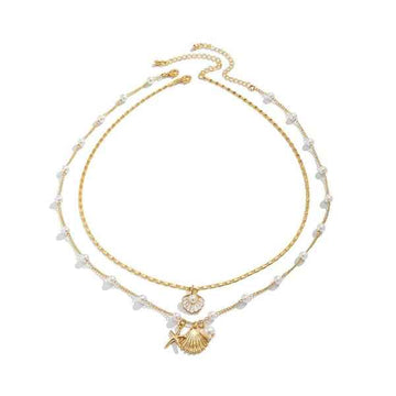 Chic Layered Beach Shell Necklace | Gold Pearl Summer Jewelry