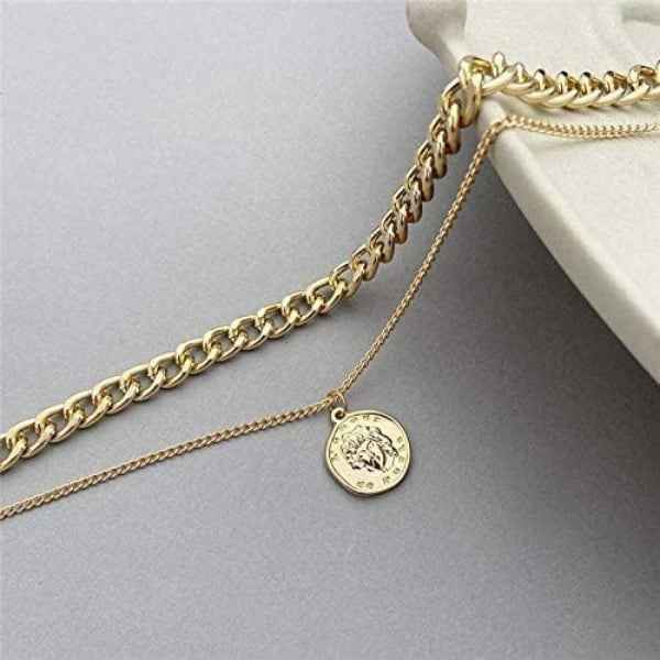 Layered Chain 14k Gold Plated Coin Pendant Necklace for Women