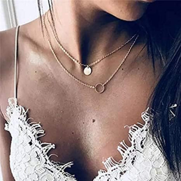 Gold Layered Disc Necklace | Open Circle Pendant | Minimalist Jewelry - LA Miraya