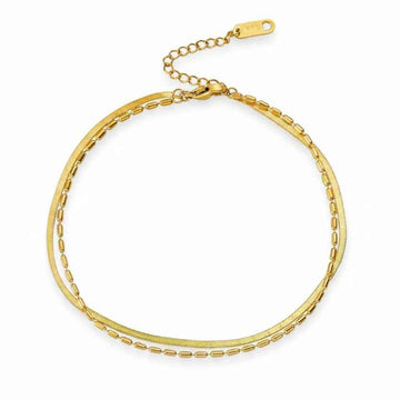 Layered Gold Anklet - Herringbone Bead Chain Bracelet for Women