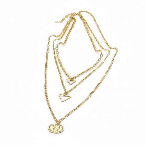 Chic Layered Necklace Set | Gold Coin and Triangle Pendant Jewelry