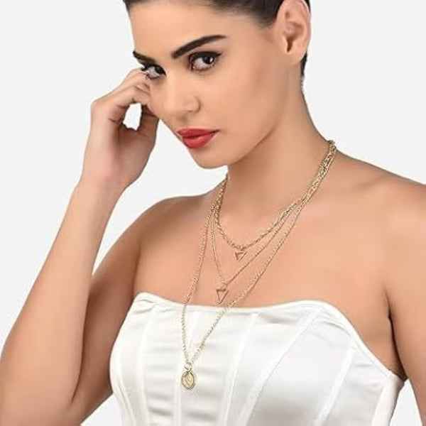 Chic Layered Necklace Set | Gold Coin and Triangle Pendant Jewelry