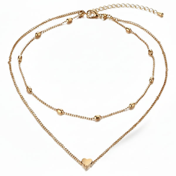 Dainty Layered Necklace | Small Gold Heart Choker Set