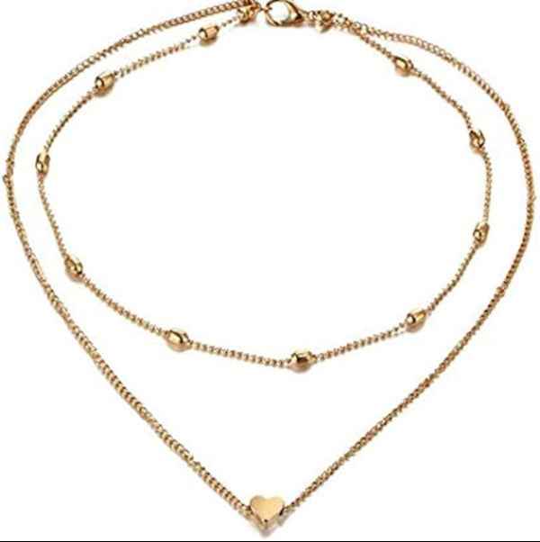 Dainty Layered Necklace | Small Gold Heart Choker Set