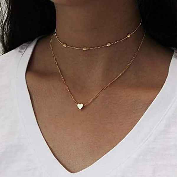 Dainty Layered Necklace | Small Gold Heart Choker Set