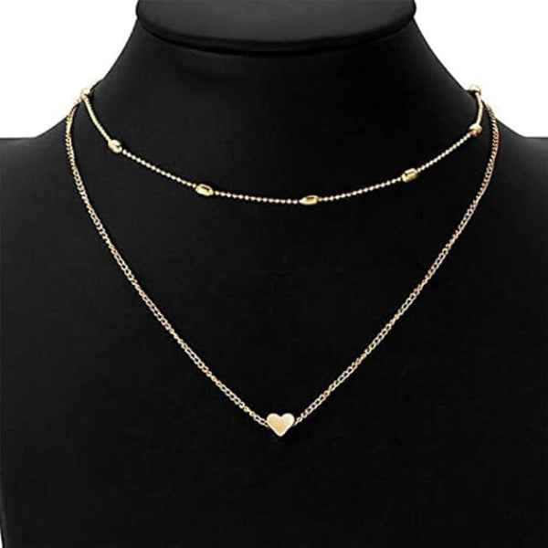 Dainty Layered Necklace | Small Gold Heart Choker Set
