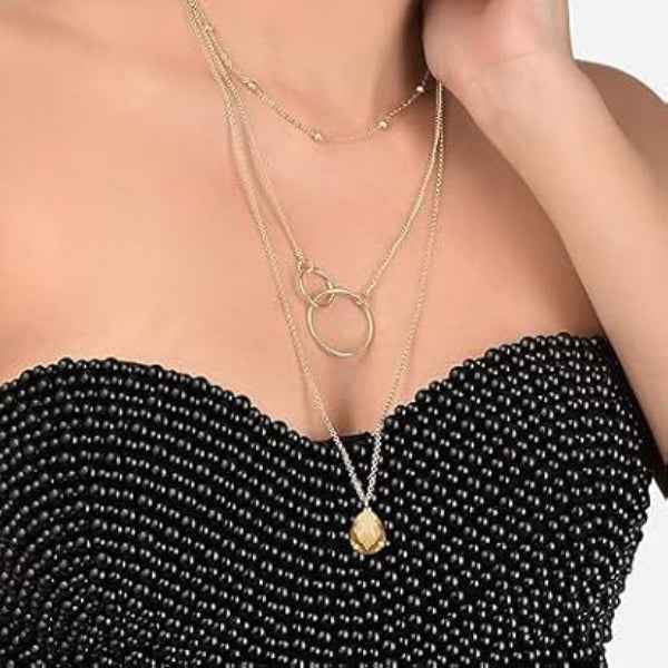 Elegant Layered Necklace Set | Chic Gold Chain & Interlocking Pendants