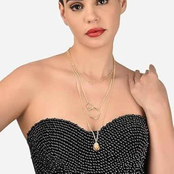 Elegant Layered Necklace Set | Chic Gold Chain & Interlocking Pendants