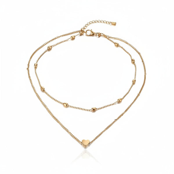 Dainty Layered Heart Necklace | Gold Bead Chain | Charm Jewelry - LA Miraya