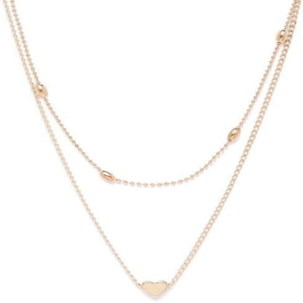Dainty Layered Heart Necklace | Gold Bead Chain | Charm Jewelry - LA Miraya