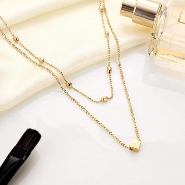 Dainty Layered Heart Necklace | Gold Bead Chain | Charm Jewelry - LA Miraya
