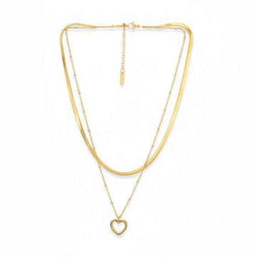 Layered Gold Heart Necklace | Timeless Herringbone & Bead Chain