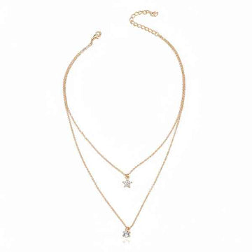Dainty Layered Necklace with Star Charm and Crystal Gold Pendant