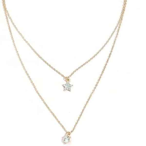 Dainty Layered Necklace with Star Charm and Crystal Gold Pendant