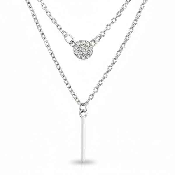 Layered Pave Bar Necklace | Elegant Double Chain Crystal Jewelry