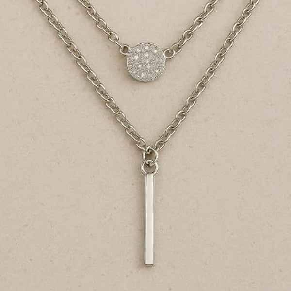Layered Pave Bar Necklace | Elegant Double Chain Crystal Jewelry