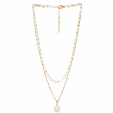 Layered Pearl Necklace – Gold Chain Choker with Dainty Pearl Pendant