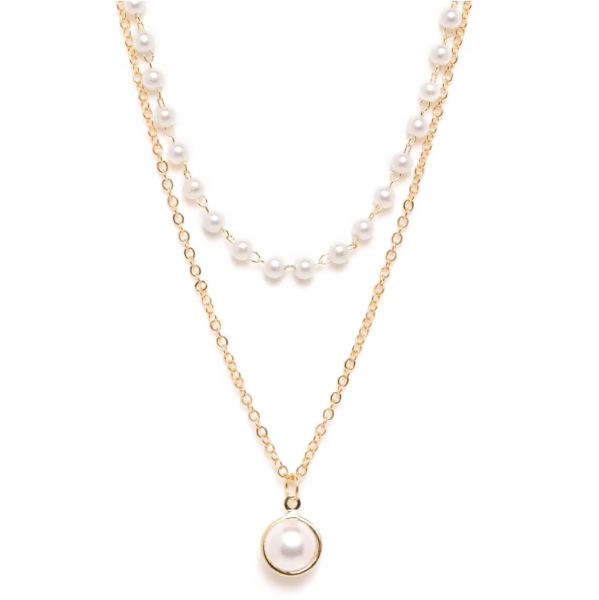 Layered Pearl Necklace – Gold Chain Choker with Dainty Pearl Pendant