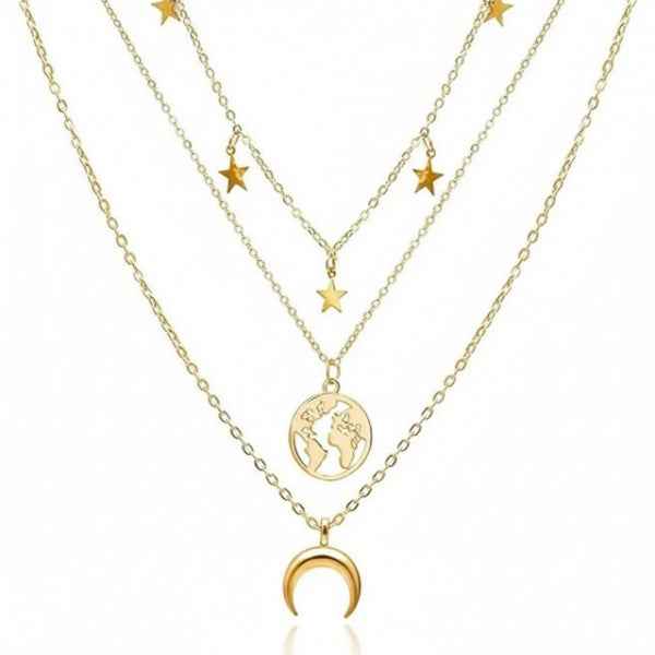Dainty Layered Star Moon Necklace | Gold Celestial Traveler Set