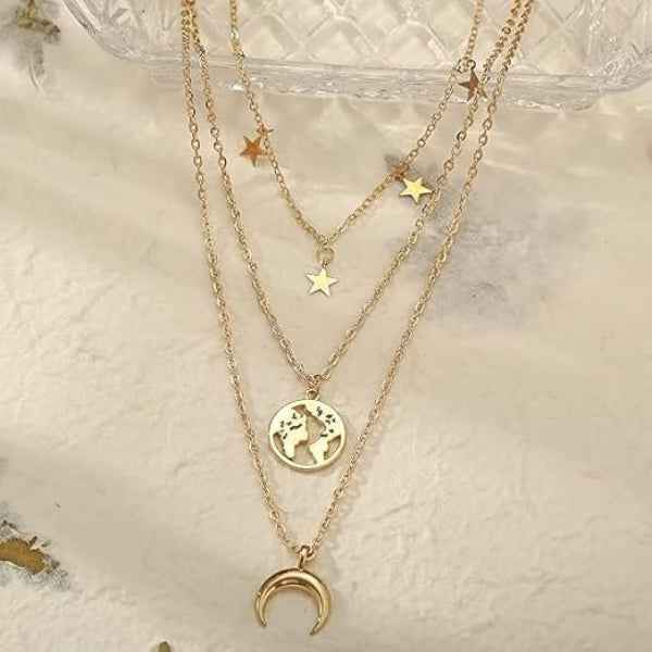 Dainty Layered Star Moon Necklace | Gold Celestial Traveler Set