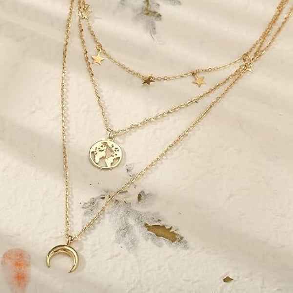 Dainty Layered Star Moon Necklace | Gold Celestial Traveler Set