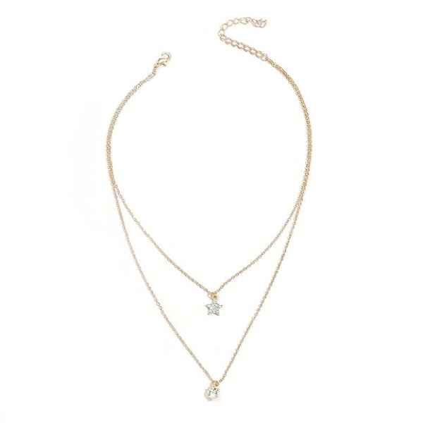 Gold Layered Star Necklace | Dainty Chain & Crystal Pendant Jewelry