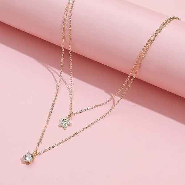 Gold Layered Star Necklace | Dainty Chain & Crystal Pendant Jewelry