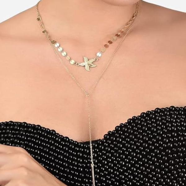 Gold Layered Starfish Necklace | Y Lariat & Beach Charm Jewelry - LA Miraya