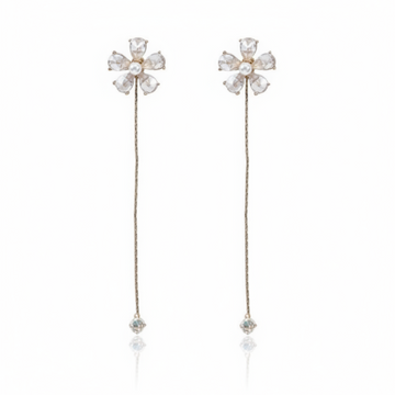 Stunning Threader Flower Crystal Earrings | Long Drop Dangle Style
