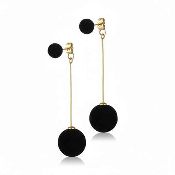 Chic Black Pom Pom Earrings: Long Dangle Drop Statement Jewelry