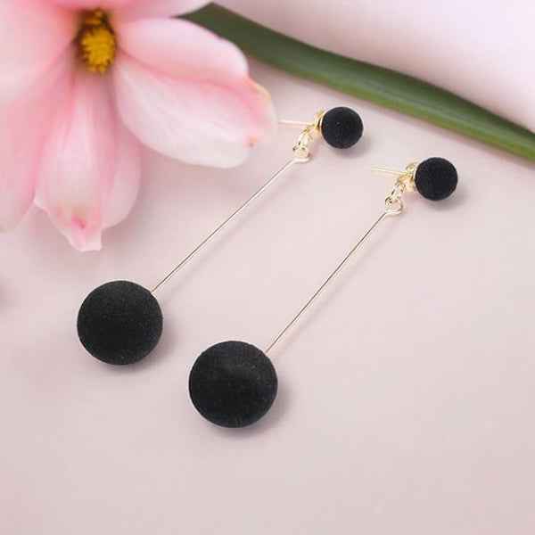 Chic Black Pom Pom Earrings: Long Dangle Drop Statement Jewelry