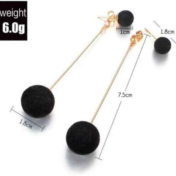 Chic Black Pom Pom Earrings: Long Dangle Drop Statement Jewelry