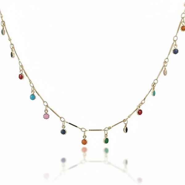 Dainty Gold Necklace: Colorful Charm Dangle Jewelry for Her