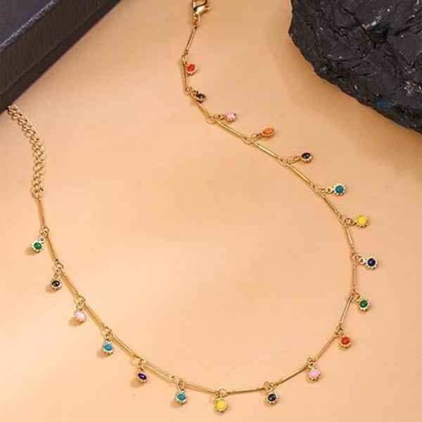 Dainty Gold Necklace: Colorful Charm Dangle Jewelry for Her