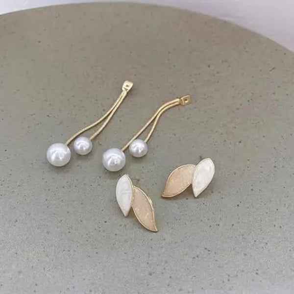 Graceful Pearl Drop Earrings: Gold Leaf Tassel Dangle Jewelry
