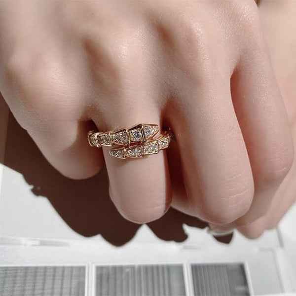 Luxury Snake Ring - Shimmering Crystal Gold Statement Finger Ring