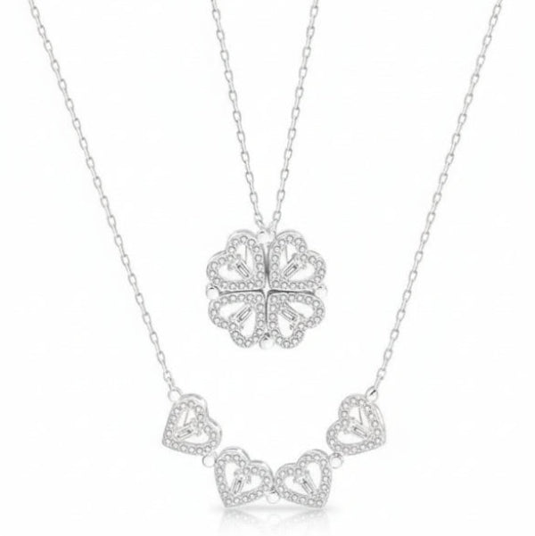Magnetic Heart Necklace | Four Leaf Clover Pendant | Sterling Silver Crystal - LA Miraya