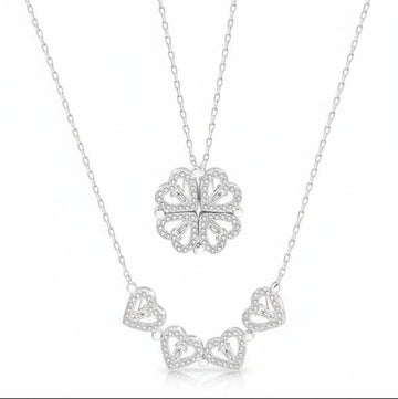 Magnetic Heart Necklace | Four Leaf Clover Pendant | Sterling Silver Crystal - LA Miraya