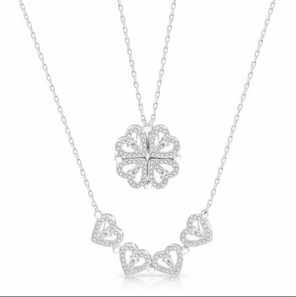 Magnetic Heart Necklace | Four Leaf Clover Pendant | Sterling Silver Crystal - LA Miraya