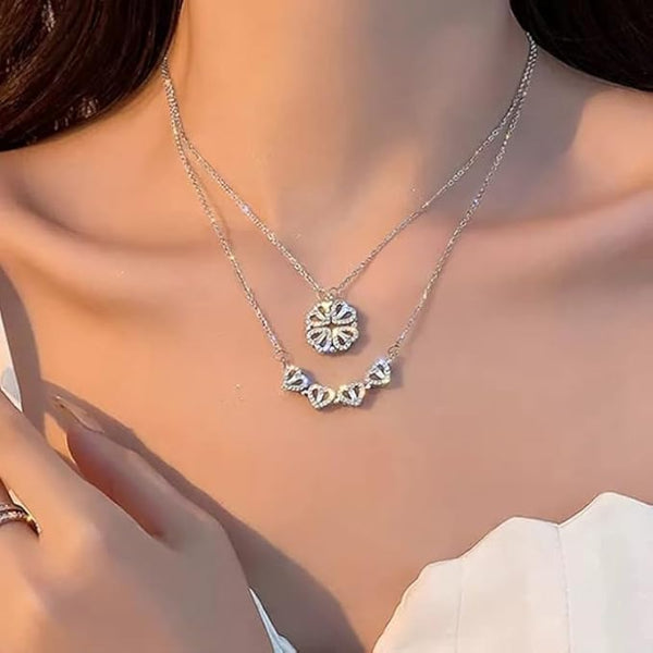 Magnetic Heart Necklace | Four Leaf Clover Pendant | Sterling Silver Crystal - LA Miraya