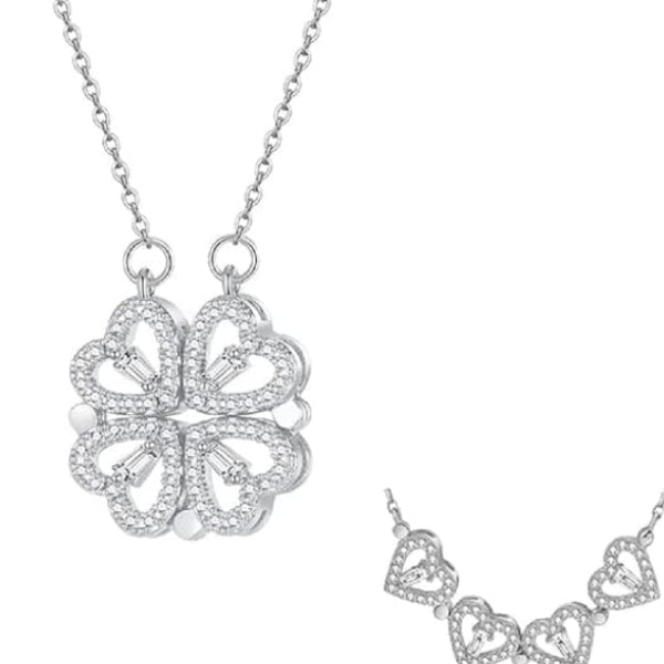Magnetic Heart Necklace | Four Leaf Clover Pendant | Sterling Silver Crystal - LA Miraya