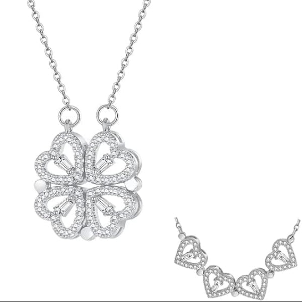 Magnetic Heart Necklace | Four Leaf Clover Pendant | Sterling Silver Crystal - LA Miraya